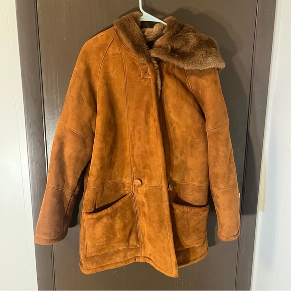 Vintage Maxima Faux Suede Leather Jacket Faux Fur Lining Pockets Heavy Brown XS - Picture 2 of 11